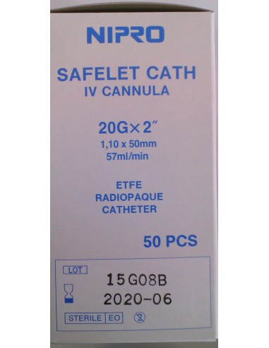 CATETER IV 20G 2"X50MM 50 UD SIN ALAS CAJA ROSA 