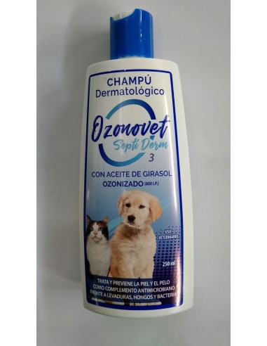 CHAMPU DERMATOLOGICO OZONOVET 250 ML Con aceite de girasol ozonizado Perro y gato