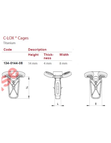 C-LOX Spinal Cage Titan, 2,7mm H-Plate with Almond Cage , Locking with Spikes 14mm x 4mm x 8mm 