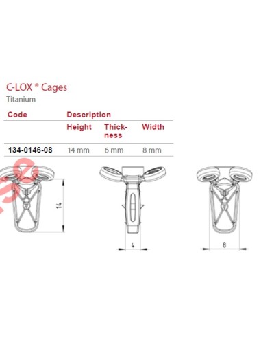 C-LOX Spinal Cage Titan, 2,7mm H-Plate with Almond Cage , Locking with Spikes 14mm x 6mm x 8mm 