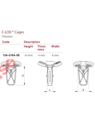 C-LOX Spinal Cage Titan, 2,7mm H-Plate with Almond Cage , Locking with Spikes 16mm x 4mm x 8mm 