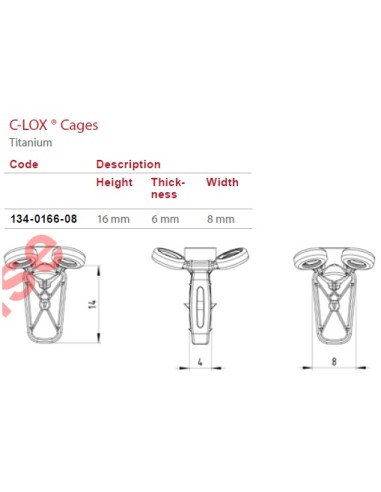 C-LOX Spinal Cage Titan, 2,7mm H-Plate with Almond Cage , Locking with Spikes 16mm x 6 mm x 8 mm 