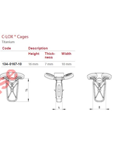 C-LOX Spinal Cage Titan, 2,7mm H-Plate with Almond Cage , Locking with Spikes 16mm x 7 mm x 10 mm 