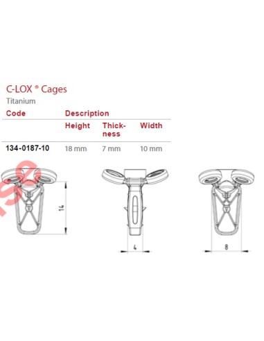 C-LOX Spinal Cage Titan, 2,7mm H-Plate with Almond Cage , Locking with Spikes 18mm x 7 mm x 10 mm 