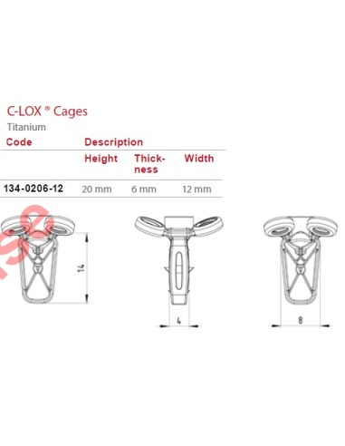 C-LOX Spinal Cage Titan, 2,7mm H-Plate with Almond Cage , Locking with Spikes 20mm x 6 mm x 12 mm 