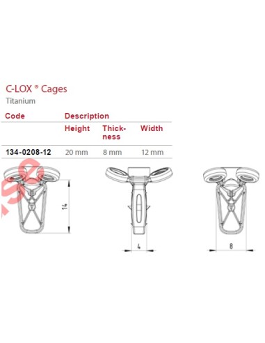 C-LOX Spinal Cage Titan, 2,7mm H-Plate with Almond Cage , Locking with Spikes 20mm x 8 mm x 12 mm 