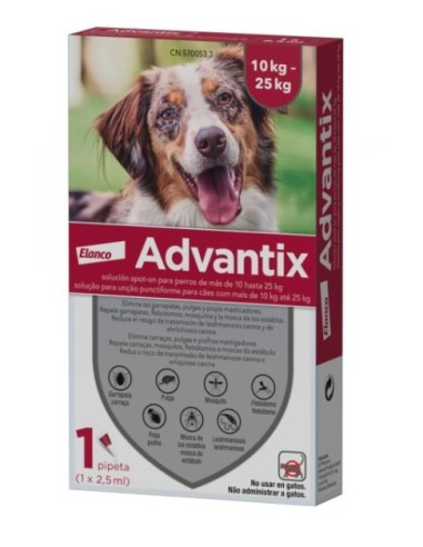 ADVANTIX 1 X 2,5 ML. 1 PIPETA 10KG A 25KG