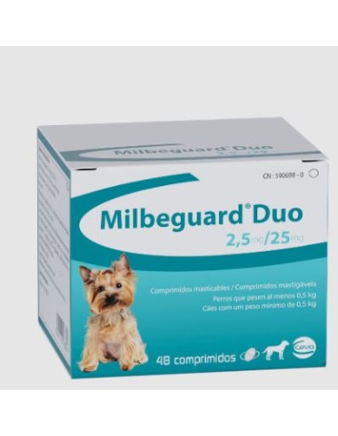MILBEGUARD DUO 2,5/25 MG 48 COMP PERRO PEQUEÑO - 2,5 KG Susutituye a Milbactor