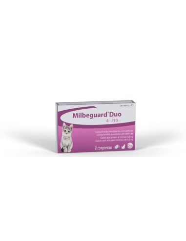 MILBEGUARD DUO 4/10 MG 2 COMP GATO PEQUEÑO 0,5 - 2 KG Susutituye a Milbactor