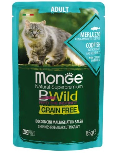 MONGE POUCHES HUMEDO CAT ADULT BACALO Y VEGETAL 28 UDS Trozos en salsa