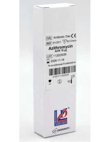 DISCOS DE SENSIBILIDAD AZITROMICINA AZM15 1X50