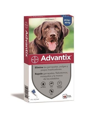 ADVANTIX 4 X 4,0 ML. 4 PIPETAS 25KG A 40 KG...