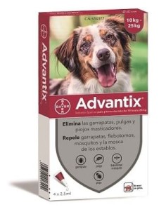 ADVANTIX 4 X 2,5 ML. 4 PIPETAS 10KG A 25KG IMPORTACION...