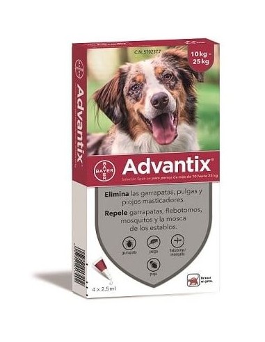 ADVANTIX 4 X 2,5 ML. 4 PIPETAS 10KG A 25KG...