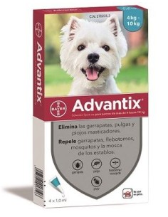 ADVANTIX 4 X 1,0 ML. 4 PIPETAS 4KG A 10KG IMPORTACION...