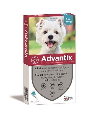 ADVANTIX 4 X 1,0 ML. 4 PIPETAS 4KG A 10KG...