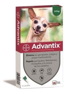 ADVANTIX 4 X 0,4 ML. 4 PIPETAS 1KG A 4KG IMPORTACION...