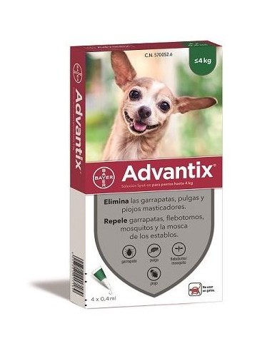 ADVANTIX 4 X 0,4 ML. 4 PIPETAS 1KG A 4KG...