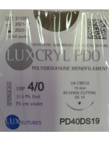 SUTURA LUXCRYL MONO POLIDOXAXONA 4/0 TRIANGULAR 3/8 CIR. 19MM 75CM 