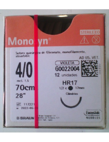 SUTURA MONOSYN VIOLET  4/0 HR17 12und 1/2 17mm cilindrica