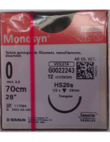 SUTURA MONOSYN VIOLET 0 HS26S 12 UD. 1/2 26 mm triangular