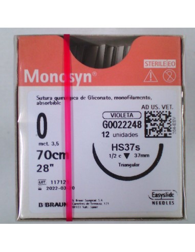 SUTURA MONOSYN VIOLET 0 HS37S 70cm 12 UD.1/2 37 mm triangular