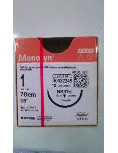 SUTURA MONOSYN VIOLET 1 HS37S 70 CM  12 UNID.1/2 37 mm...