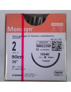 SUTURA MONOSYN VIOLET 2 HS40 90cm 12ud.1/2 40mm triangular