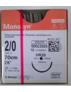 SUTURA MONOSYN VIOLET 2/0 HR26 70 CM 12 ud.1/2 26 mm...