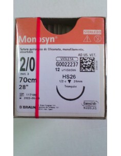 SUTURA MONOSYN VIOLET 2/0 HS26 70 CM 12UD 1/2 26mm...