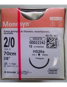 SUTURA MONOSYN VIOLET 2/0 HS26S 70CM 12 ud 1/2  26mm...