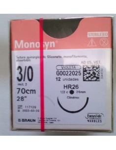 SUTURA MONOSYN VIOLET 3/0 HR26 70CM 12ud 1/2 26mm cilindrica