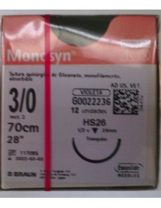 SUTURA MONOSYN VIOLET 3/0 HS26 12 ud 1/2 26 mm triangular