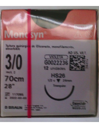 SUTURA MONOSYN VIOLET 3/0 HS26 12 ud 1/2 26 mm triangular 