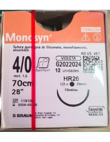 SUTURA MONOSYN VIOLET 4/0 HR26 70 CM 12 Un 1/2  26mm ciclindrica