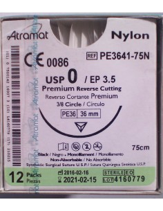 SUTURA NYLON Atramat 0 aguja triang 3/8 36 mm Hebra 75 cm...