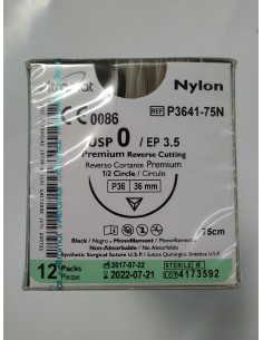 SUTURA NYLON ATRAMAT 0 NEGRO aguja triangular 1/2 36 mm...