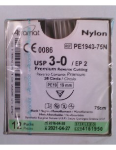 SUTURA NYLON Atramat 3/0 aguja triang 3/8 19 mm Hebra 75...
