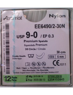 SUTURA NYLON Atramat negro 9/0 DOBLE AGUJA ESPATULADA...