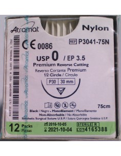 SUTURA Nylon monofil NO Abs negro Atramat  0 aguja triang...
