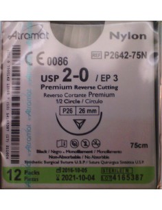 SUTURA Nylon monofil NO Abs negro Atramat 2/0 aguja...