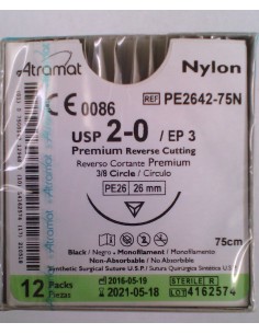 SUTURA Nylon monofil NO Abs negro Atramat 2/0 aguja...