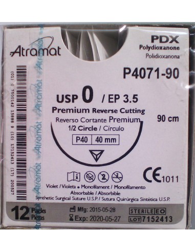 SUTURA PDX polidioxanona Abs violeta Atramat 0 aguja triang 1/2  40mm Hebra 90 cm 12 und