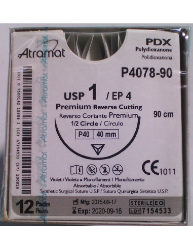 SUTURA PDX polidioxanona Abs violeta Atramat 1 aguja triang 1/2  40mm