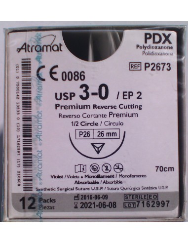 SUTURA PDX polidioxanona Abs violeta Atramat 3/0 aguja triang 1/2  26 mm Hebra 70 cm 12 und 