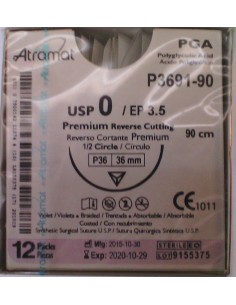 SUTURA PGA (Ac.poliglic)Abs violeta Atramat 0 aguja...