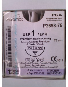 SUTURA PGA (Ac.poliglic)Abs violeta Atramat 1 AGUJA...