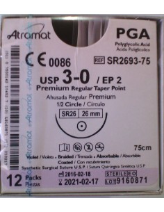 SUTURA PGA (Ac.poliglic)Abs violeta Atramat 3/0 aguja...