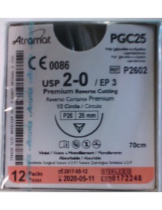 SUTURA PGC25 (Polic-Ac.polig)Abs violet Atram 2/0 aguja...