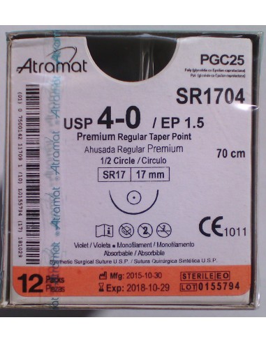 SUTURA PGC25 (Polic-Ac.polig)Abs violet Atram 4/0 aguja CILINDRICA 1/2 17 mm Hebra 70 cm 12 und